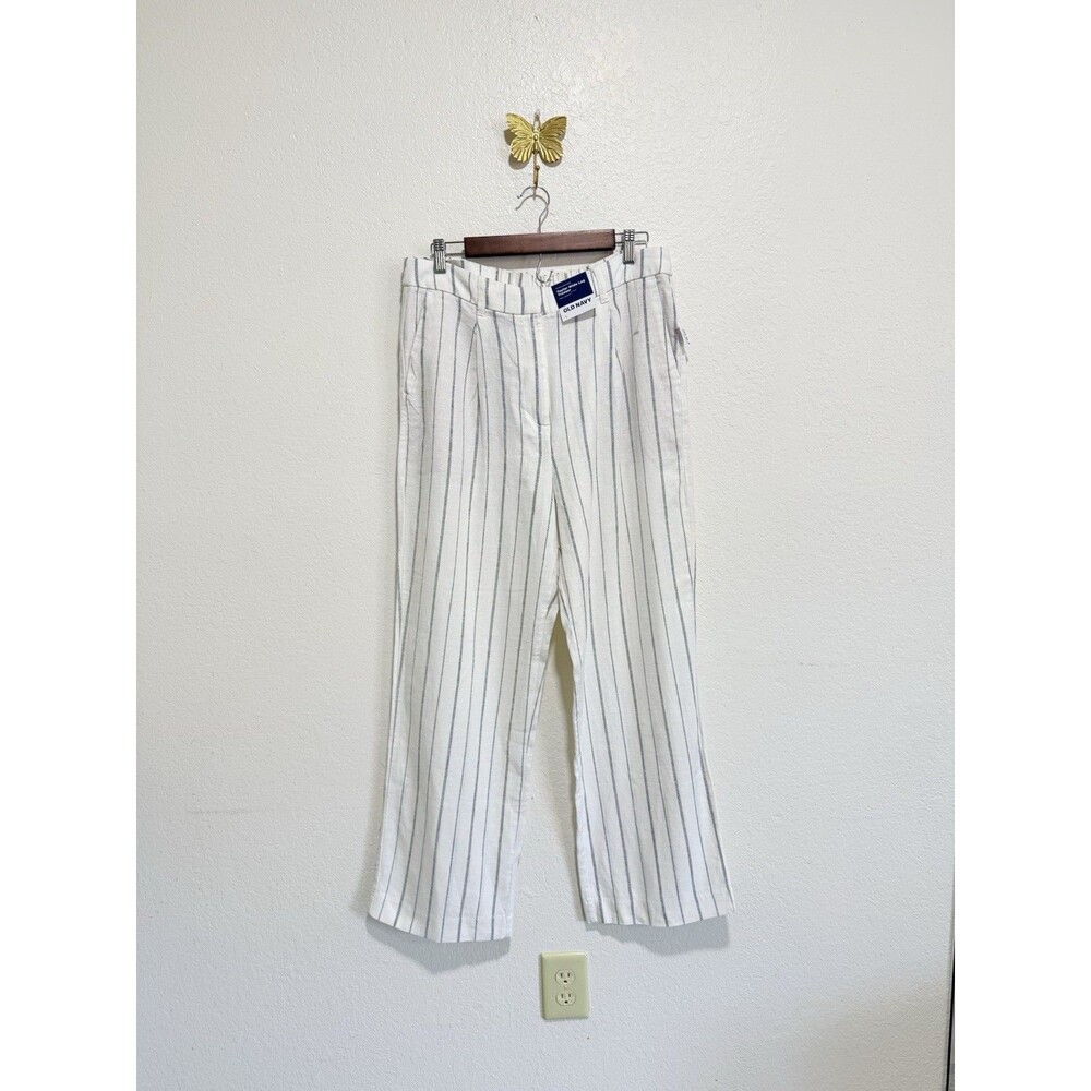 Old Navy Extra High-Rise Taylor Wide Leg Trousers Size L Striped Linen NWT - Picture 2 of 11